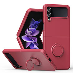 Ultra-thin Silicone Gel Soft Case Cover with Magnetic Finger Ring Stand QW1 for Samsung Galaxy Z Flip4 5G Red Wine
