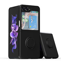 Ultra-thin Silicone Gel Soft Case Cover with Magnetic Finger Ring Stand QW1 for Samsung Galaxy Z Flip5 5G Black