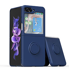 Ultra-thin Silicone Gel Soft Case Cover with Magnetic Finger Ring Stand QW1 for Samsung Galaxy Z Flip5 5G Blue