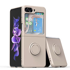 Ultra-thin Silicone Gel Soft Case Cover with Magnetic Finger Ring Stand QW1 for Samsung Galaxy Z Flip5 5G Khaki