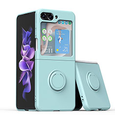 Ultra-thin Silicone Gel Soft Case Cover with Magnetic Finger Ring Stand QW1 for Samsung Galaxy Z Flip5 5G Mint Blue