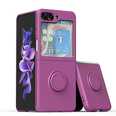 Ultra-thin Silicone Gel Soft Case Cover with Magnetic Finger Ring Stand QW1 for Samsung Galaxy Z Flip5 5G Purple