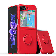 Ultra-thin Silicone Gel Soft Case Cover with Magnetic Finger Ring Stand QW1 for Samsung Galaxy Z Flip5 5G Red