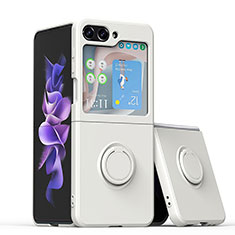 Ultra-thin Silicone Gel Soft Case Cover with Magnetic Finger Ring Stand QW1 for Samsung Galaxy Z Flip5 5G White