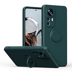Ultra-thin Silicone Gel Soft Case Cover with Magnetic Finger Ring Stand QW1 for Xiaomi Mi 12T Pro 5G Midnight Green
