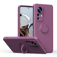 Ultra-thin Silicone Gel Soft Case Cover with Magnetic Finger Ring Stand QW1 for Xiaomi Mi 12T Pro 5G Purple