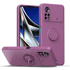 Ultra-thin Silicone Gel Soft Case Cover with Magnetic Finger Ring Stand QW1 for Xiaomi Poco X4 Pro 5G Purple