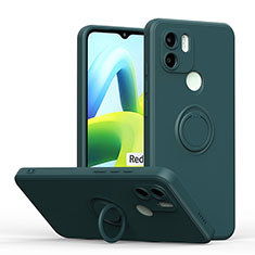 Ultra-thin Silicone Gel Soft Case Cover with Magnetic Finger Ring Stand QW1 for Xiaomi Redmi A2 Midnight Green