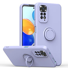Ultra-thin Silicone Gel Soft Case Cover with Magnetic Finger Ring Stand QW1 for Xiaomi Redmi Note 11 4G (2022) Lavender Gray