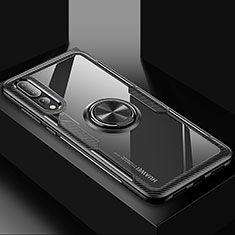 Ultra-thin Silicone Gel Soft Case Cover with Magnetic Finger Ring Stand R01 for Huawei P20 Pro Black