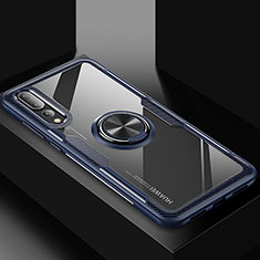 Ultra-thin Silicone Gel Soft Case Cover with Magnetic Finger Ring Stand R01 for Huawei P20 Pro Blue