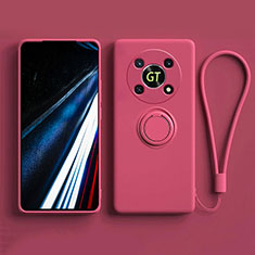 Ultra-thin Silicone Gel Soft Case Cover with Magnetic Finger Ring Stand S01 for Huawei Honor Magic4 Lite 5G Hot Pink