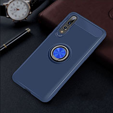 Ultra-thin Silicone Gel Soft Case Cover with Magnetic Finger Ring Stand S01 for Huawei P20 Pro Blue