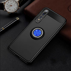 Ultra-thin Silicone Gel Soft Case Cover with Magnetic Finger Ring Stand S01 for Huawei P20 Pro Blue and Black