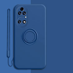 Ultra-thin Silicone Gel Soft Case Cover with Magnetic Finger Ring Stand S01 for Huawei P50 Pro Blue