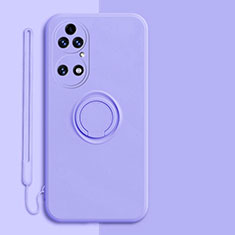 Ultra-thin Silicone Gel Soft Case Cover with Magnetic Finger Ring Stand S01 for Huawei P50 Pro Clove Purple
