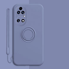 Ultra-thin Silicone Gel Soft Case Cover with Magnetic Finger Ring Stand S01 for Huawei P50 Pro Lavender Gray