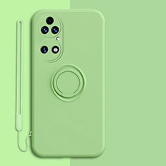 Ultra-thin Silicone Gel Soft Case Cover with Magnetic Finger Ring Stand S01 for Huawei P50 Pro Matcha Green