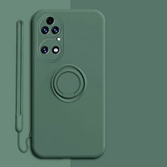 Ultra-thin Silicone Gel Soft Case Cover with Magnetic Finger Ring Stand S01 for Huawei P50 Pro Midnight Green