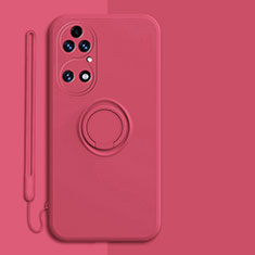 Ultra-thin Silicone Gel Soft Case Cover with Magnetic Finger Ring Stand S01 for Huawei P50 Pro Red