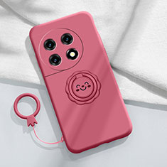 Ultra-thin Silicone Gel Soft Case Cover with Magnetic Finger Ring Stand S01 for OnePlus 11R 5G Hot Pink
