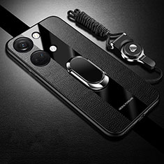 Ultra-thin Silicone Gel Soft Case Cover with Magnetic Finger Ring Stand S01 for OnePlus Ace 2V 5G Black