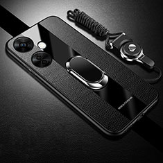 Ultra-thin Silicone Gel Soft Case Cover with Magnetic Finger Ring Stand S01 for OnePlus Nord CE 3 5G Black