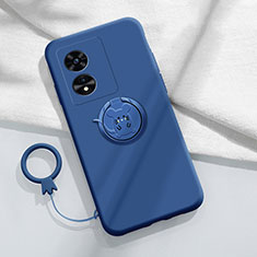 Ultra-thin Silicone Gel Soft Case Cover with Magnetic Finger Ring Stand S01 for Oppo A18 Blue