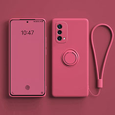 Ultra-thin Silicone Gel Soft Case Cover with Magnetic Finger Ring Stand S01 for Oppo A74 5G Hot Pink