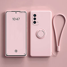 Ultra-thin Silicone Gel Soft Case Cover with Magnetic Finger Ring Stand S01 for Oppo A74 5G Pink