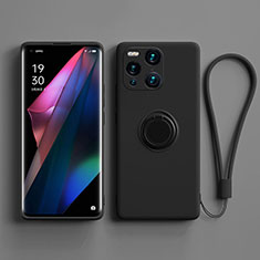 Ultra-thin Silicone Gel Soft Case Cover with Magnetic Finger Ring Stand S01 for Oppo Find X3 5G Black