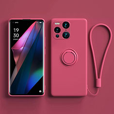 Ultra-thin Silicone Gel Soft Case Cover with Magnetic Finger Ring Stand S01 for Oppo Find X3 5G Hot Pink