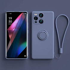 Ultra-thin Silicone Gel Soft Case Cover with Magnetic Finger Ring Stand S01 for Oppo Find X3 5G Lavender Gray