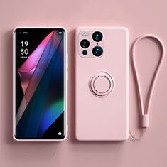 Ultra-thin Silicone Gel Soft Case Cover with Magnetic Finger Ring Stand S01 for Oppo Find X3 5G Pink