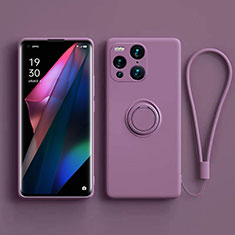 Ultra-thin Silicone Gel Soft Case Cover with Magnetic Finger Ring Stand S01 for Oppo Find X3 5G Purple