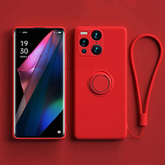 Ultra-thin Silicone Gel Soft Case Cover with Magnetic Finger Ring Stand S01 for Oppo Find X3 5G Red