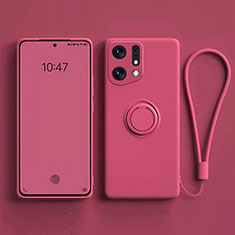 Ultra-thin Silicone Gel Soft Case Cover with Magnetic Finger Ring Stand S01 for Oppo Find X5 5G Hot Pink