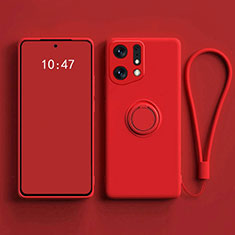 Ultra-thin Silicone Gel Soft Case Cover with Magnetic Finger Ring Stand S01 for Oppo Find X5 5G Red