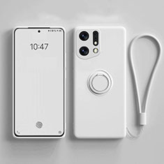 Ultra-thin Silicone Gel Soft Case Cover with Magnetic Finger Ring Stand S01 for Oppo Find X5 5G White