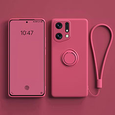 Ultra-thin Silicone Gel Soft Case Cover with Magnetic Finger Ring Stand S01 for Oppo Find X5 Pro 5G Hot Pink