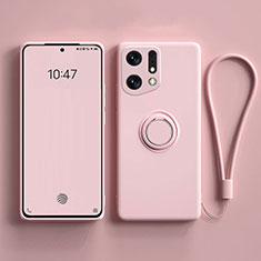 Ultra-thin Silicone Gel Soft Case Cover with Magnetic Finger Ring Stand S01 for Oppo Find X5 Pro 5G Pink