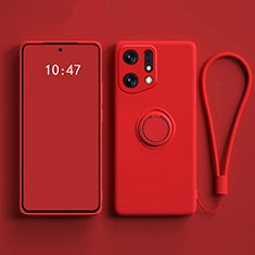 Ultra-thin Silicone Gel Soft Case Cover with Magnetic Finger Ring Stand S01 for Oppo Find X5 Pro 5G Red