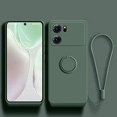 Ultra-thin Silicone Gel Soft Case Cover with Magnetic Finger Ring Stand S01 for Oppo K10 5G Midnight Green