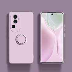 Ultra-thin Silicone Gel Soft Case Cover with Magnetic Finger Ring Stand S01 for Oppo Reno10 Pro+ Plus 5G Clove Purple