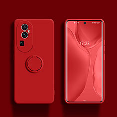 Ultra-thin Silicone Gel Soft Case Cover with Magnetic Finger Ring Stand S01 for Oppo Reno10 Pro+ Plus 5G Red