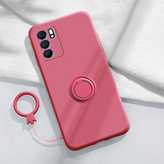 Ultra-thin Silicone Gel Soft Case Cover with Magnetic Finger Ring Stand S01 for Oppo Reno6 5G Hot Pink