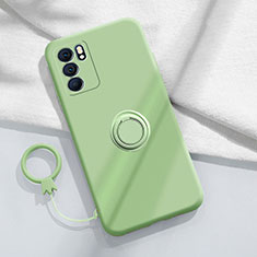 Ultra-thin Silicone Gel Soft Case Cover with Magnetic Finger Ring Stand S01 for Oppo Reno6 5G Matcha Green
