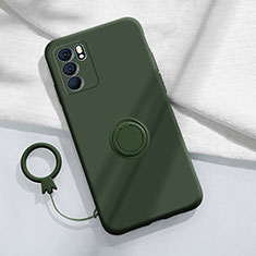 Ultra-thin Silicone Gel Soft Case Cover with Magnetic Finger Ring Stand S01 for Oppo Reno6 5G Midnight Green