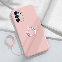 Ultra-thin Silicone Gel Soft Case Cover with Magnetic Finger Ring Stand S01 for Oppo Reno6 5G Pink