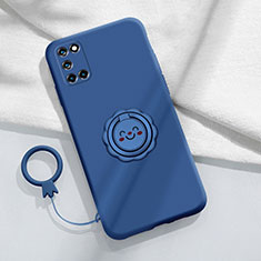 Ultra-thin Silicone Gel Soft Case Cover with Magnetic Finger Ring Stand S01 for Oppo Reno6 Pro+ Plus 5G Blue